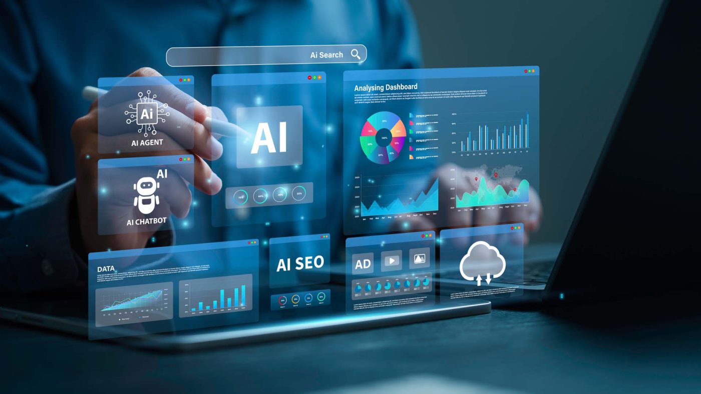 Businessman analyzes data using AI technology to work with tools